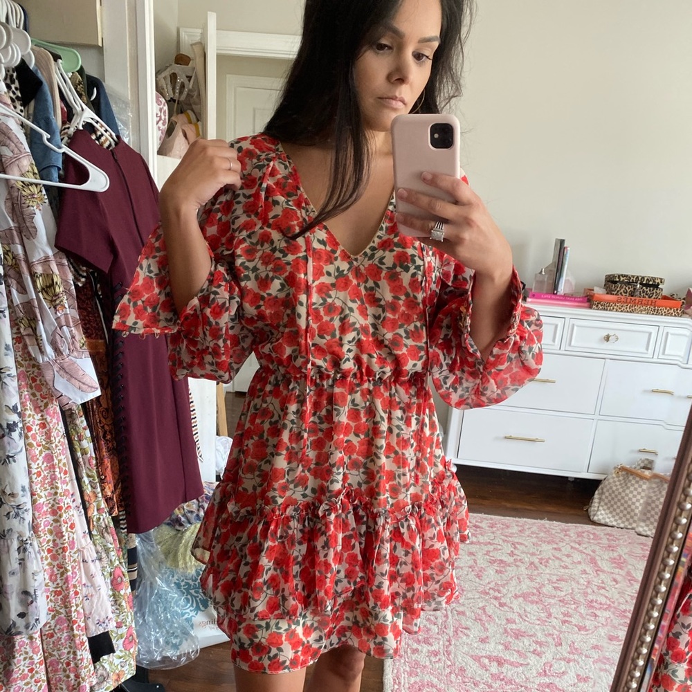 Red Rose Floral Swing Dress - Picture 2 of 9
